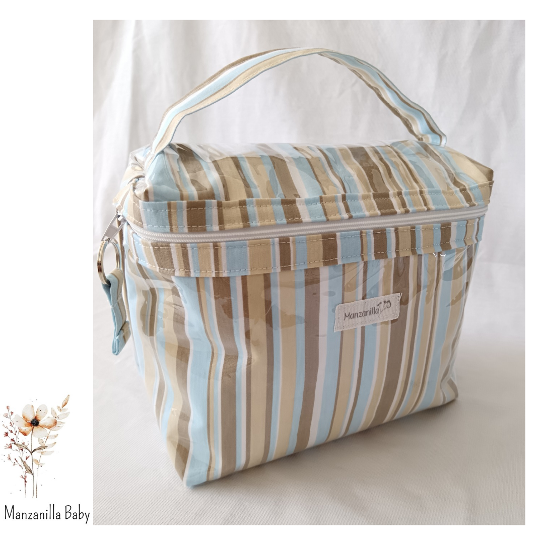 Necessaire Bolsito Rayas Beige y Celeste